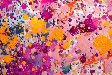 Vibrant Hues Dance: An Abstract Expression of Color, Texture, and Form in a Dynamic Composition of Pink, Orange, and Purple Splashes.  A Joyful Exploration of Artistic Freedom and Uninhibited Creativi
