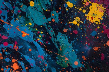 Vibrant Hues Dance Across the Canvas: An Abstract Expression of Color and Texture, Featuring Bold Strokes and Energetic Splashes, Creating a Dynamic Composition with a Cosmic Feel.