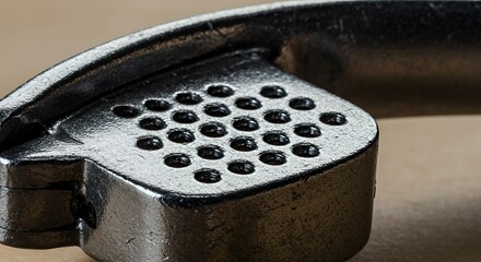 Close-up of a Metal Garlic Press