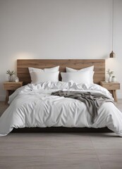 White linens, king bed, minimalist Scandinavian bedroom, home, interior design, furniture