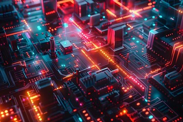 the Intricate Pathways: A Journey Through Neon-Lit Circuit Boards, Revealing the Complex Interconnections of Modern Technology with Dazzling Visuals and Captivating Animations