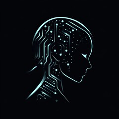 Humanoid Figure Outline with Electronic Circuitry Integrated into Head