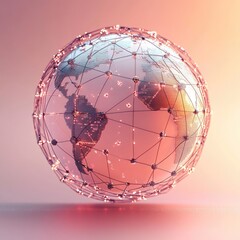 A 3d globe, network of connections, vivid colors.