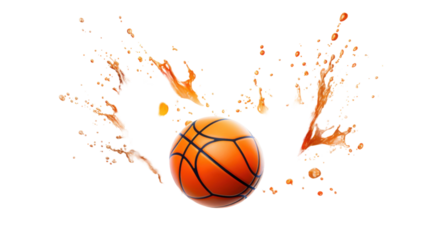 Basketball with dynamic orange paint splash, vibrant sports ball isolated on white background