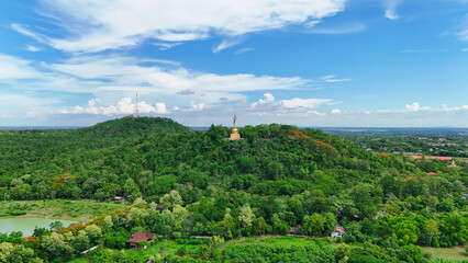 Buriram's Pride. Phra Suphattharabophit and the Stunning Landscape of Khao Kradong, buddha statue in thailand.