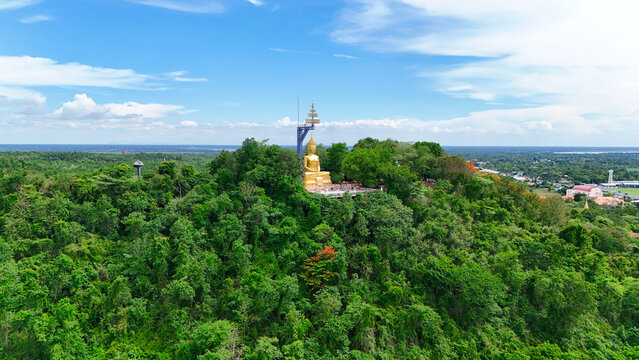 Buriram's Pride. Phra Suphattharabophit and the Stunning Landscape of Khao Kradong, buddha statue in thailand.