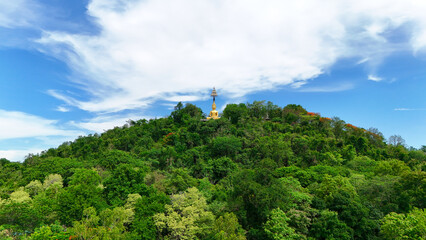 Buriram's Pride. Phra Suphattharabophit and the Stunning Landscape of Khao Kradong, buddha statue in thailand.