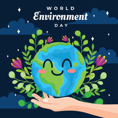 World Environment Day. Hand hold the perfect world. Free Vector