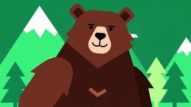 Grizzly in the Mountains: A Flat Design Illustration