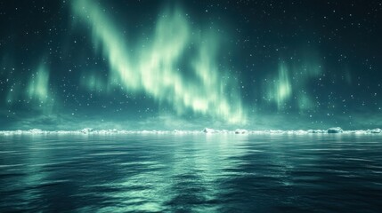 Fototapeta premium Majestic aurora borealis over a serene icy sea
