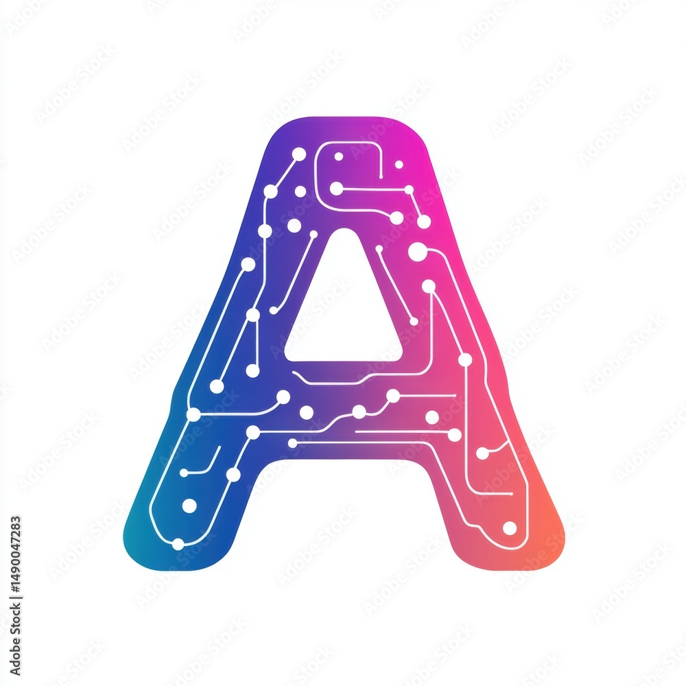 Poster gradient letter a with electronic circuit board pattern on white