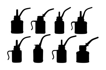 set of oil can with spout black silhouette vector illustration
