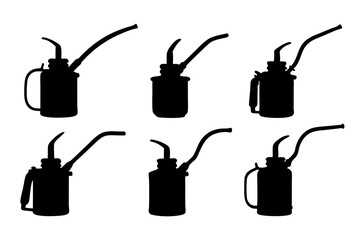 set of oil can with spout black silhouette vector illustration
