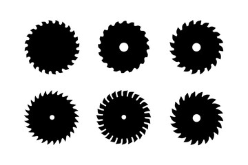 set of circular saw blade tools black silhouette vector illustration