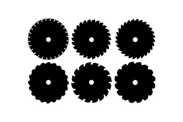 set of circular saw blade tools black silhouette vector illustration