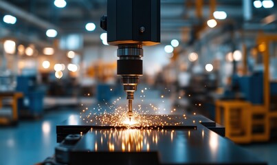 Industrial drill machine sparks metal