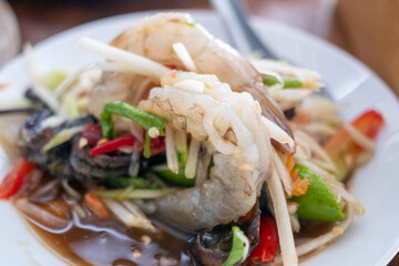 Delicious shrimp salad coastal restaurant food dish fresh ingredients close-up culinary delight
