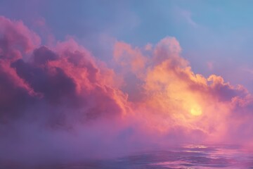 Fototapeta premium A soft, misty pastel gradient with a light glow in the center, gently blending into pinks and oranges