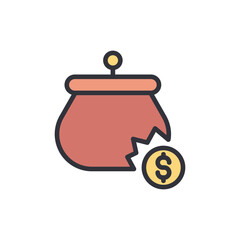 Financial Difficulty Represented By A Damaged Purse With A Coin