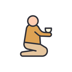 Minimalist Icon Depicting A Person Begging With An Empty Bowl