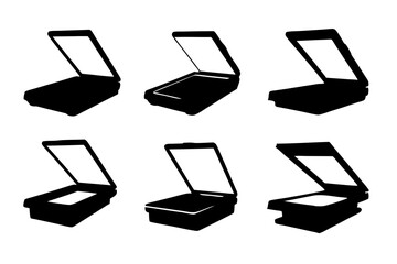 set of open scanners black silhouette vector illustration