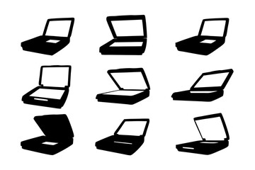 set of open scanners black silhouette vector illustration