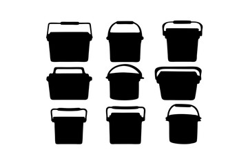 set of plastic ice chest coolers with handle black silhouette vector illustration