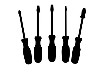 set of screwdrivers black silhouette vector illustration