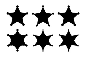 set of six-pointed star badges black silhouette vector illustration