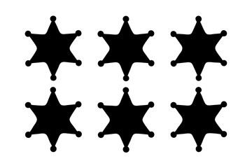 set of six-pointed star badges black silhouette vector illustration