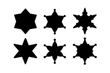set of six-pointed star badges black silhouette vector illustration
