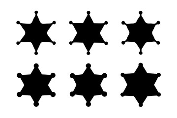 set of six-pointed star badges black silhouette vector illustration