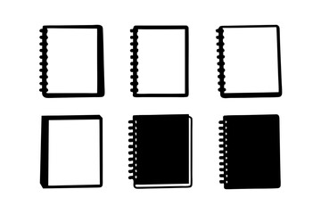 set of spiral bound notebooks black silhouette vector illustration