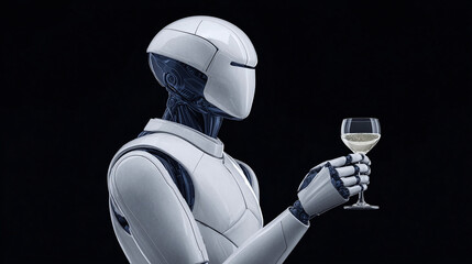 Futuristic Robot with Champagne Glass