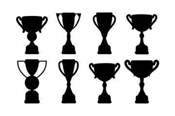 set of trophies black silhouette vector illustration