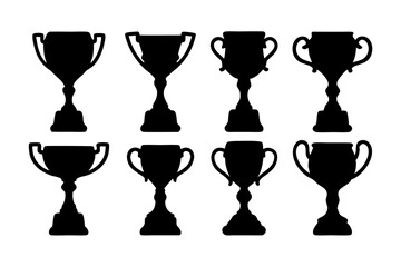 set of trophies black silhouette vector illustration