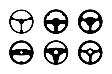 set of vehicle steering wheels black silhouette vector illustration