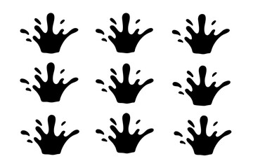 set of water splash black silhouette vector illustration