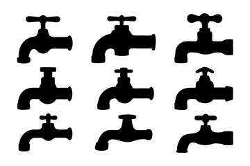 set of water taps black silhouette vector illustration