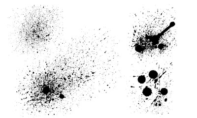 A set of sketches from spilled paint. A collection of vector black spots for grunge design and decor, highlighted on a white background.