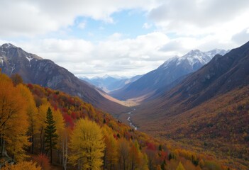 Mountain Valley Autumn Forest Landscape