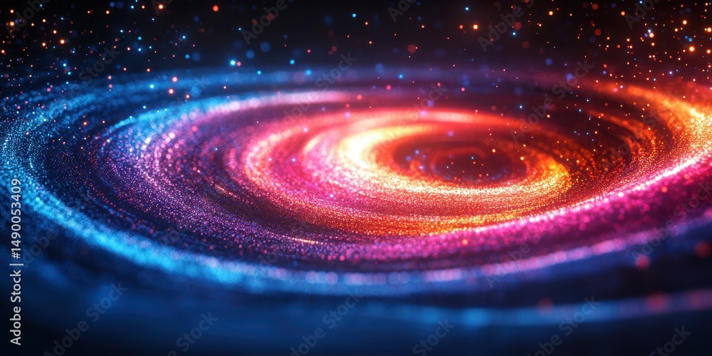 Poster colorful swirling particles create a mesmerizing galaxy effect in a cosmic setting