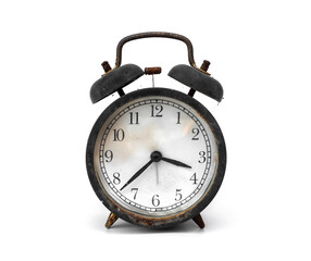 An old abandoned Black alarm clock analog classic vintage style is rusty and dirty isolated on...