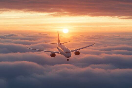 Airplane above clouds at sunset (3)
