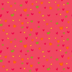 Cute Hand-Drawn Hearts Pattern on Bright Red Background