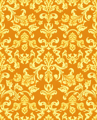Fototapeta premium Elegant Baroque Damask floral design in gold ochre.