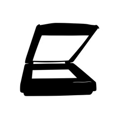 Open scanner black and white silhouette vector illustration