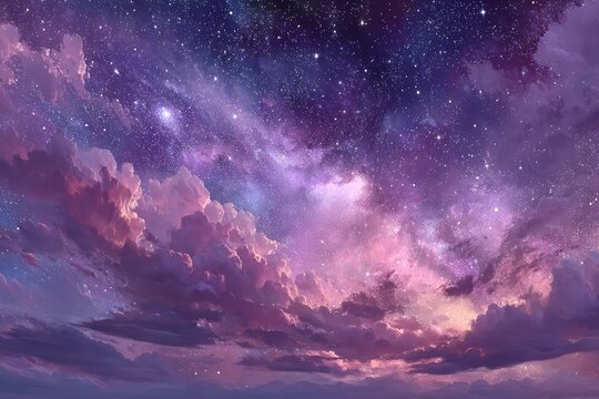 A vibrant cosmic starry sky with rich purple and blue tones, adding a sense of wonder and exploration