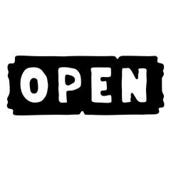 Open sign for business with bold lettering black silhouette vector illustration