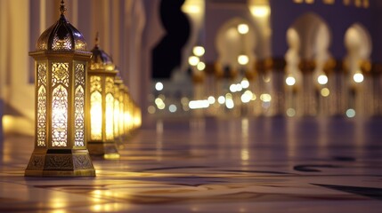 Fototapeta premium Elegant Lanterns Illuminating a Serene Pathway at Night